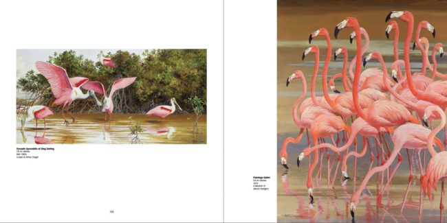 Arthur Singer (Left) Roseate Spoonbills at Ding Darling, Oil on canvas, Mid-1980s, Estate of Arthur Singer (Right) Flamingo Ballet, Oil on canvas, 1979, Collection of James Rodgers