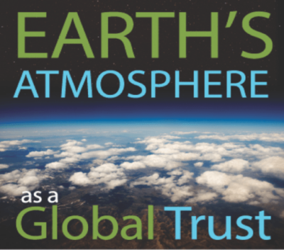 Earth's Atmosphere as a Global Trust written atop an image of Earth's atmosphere from space