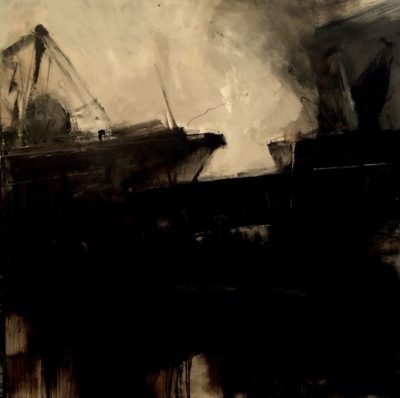 Painting Event Horizon 2016 (section), Oil and Tar on Canvas - Christopher Volpe